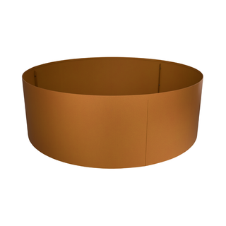 A circular metal fire pit ring with a warm coppery-brown finish, shown from a three-quarters perspective on a solid white background.