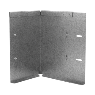 A pair of galvanized steel corner brackets folded to form an L-shape, shown on a plain white background.