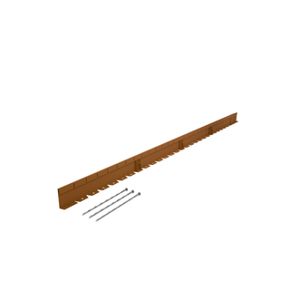 A long brown metal fence post or wall panel shown at an angle on a plain white background, with three gray screws placed below it.