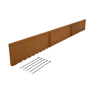 A long black metal mounting bracket or wall panel shown at an angle on a white background, with six silver drill bits placed below it.