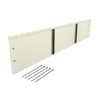 An off-white metal wall panel with a zigzag bottom edge and four long dark screws shown in front, isolated on a white background.