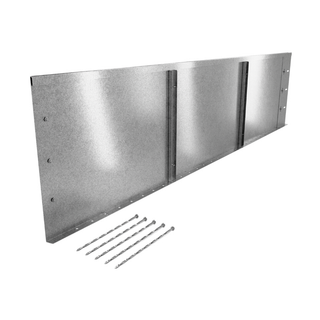 Galvanized metal wall paneling system with six matching mounting screws shown on a plain white background.