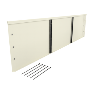 An off-white metal wall panel with four long dark screws shown in front on a plain white background.