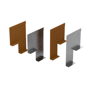 Four metal wall mounting brackets shown in two color options, copper-toned and galvanized silver, on a plain white background.