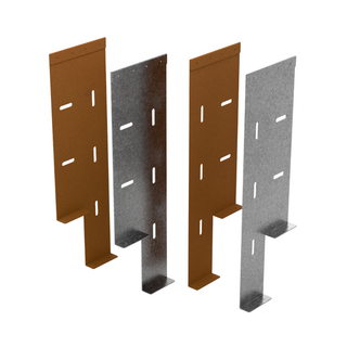 Four metal mounting brackets shown in two color options: a warm brown anodized finish and a silver galvanized finish, arranged on a plain white background.