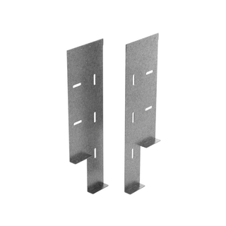 Two gray metal mounting brackets with pre-drilled screw holes, shown on a plain white background.